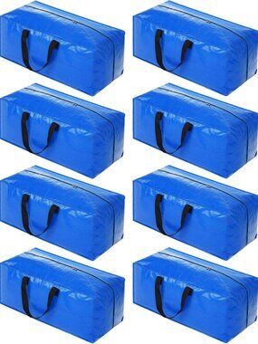 Extra Large Heavy Duty Blue Moving Bags | 8 Pack Zipper Totes for Clothes